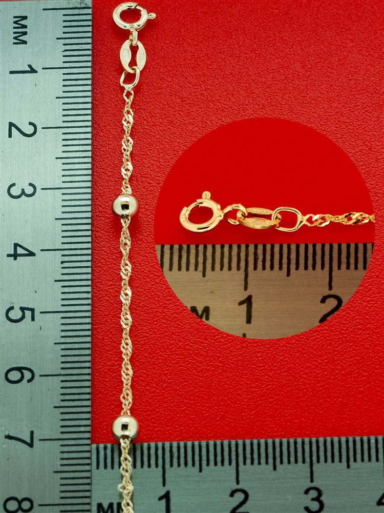 Серебряная цепь "Сингапур с шариками 1+1 универсальный размер" 161163Z_Ch, золочение красное Серебряная цепь "Сингапур с шариками 1+1 универсальный размер" 161163Z_Ch, золочение красное
