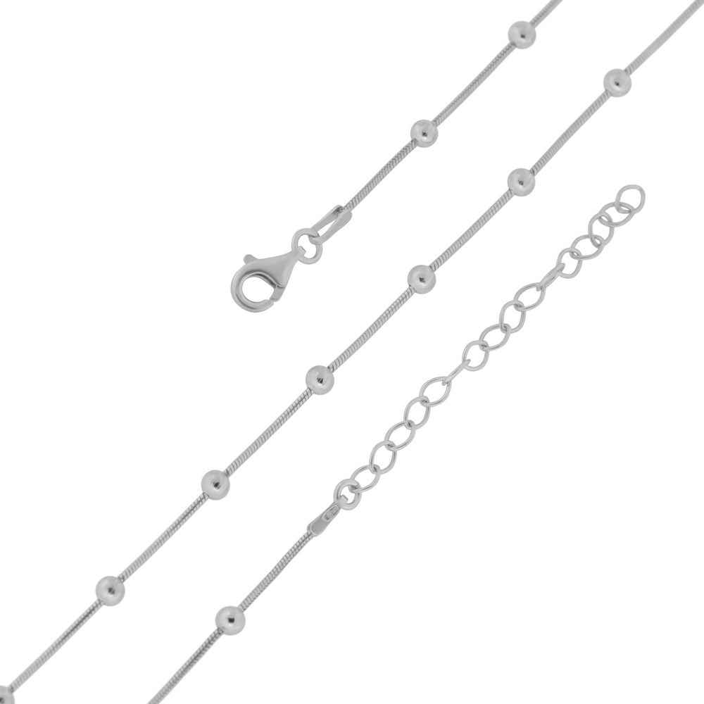 Серебряная цепь "Шнурок(снейк) гладкий с шариками 1+1 универсальный размер" 181163R_Ch, родирование