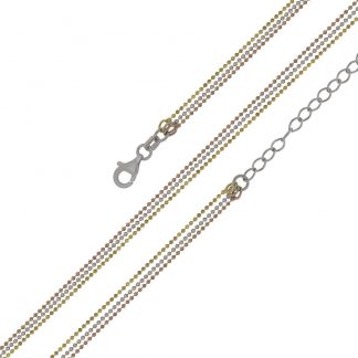 Серебряная цепь "Шарики(перлина) с алмазной огранкой 3 ряда 3 цвета" 280123YZR_Ch, золочение лимонное и красное родирование