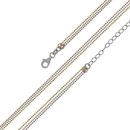 Серебряная цепь "Шарики(перлина) с алмазной огранкой 3 ряда 3 цвета" 280123YZR_Ch, золочение лимонное и красное родирование