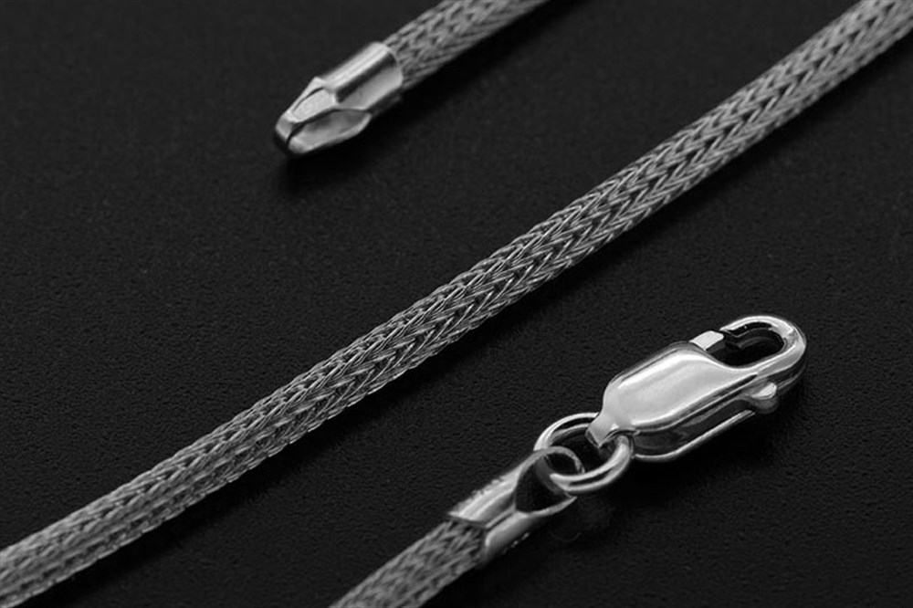 Серебряная цепь "Сетка машинная закрученная в круг с алмазной обработкой" 3356R_Ch, родирование Серебряная цепь "Сетка машинная закрученная в круг с алмазной обработкой" 3356R_Ch, родирование